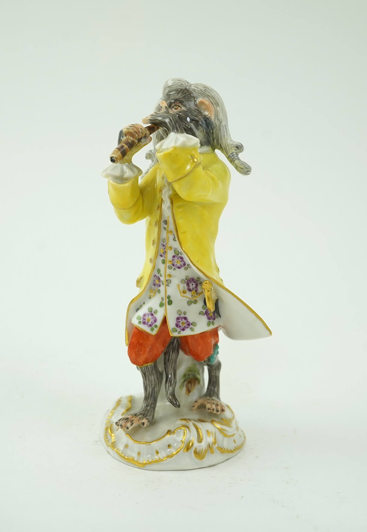 A Meissen monkey band figure of piccolo player modelled after J. J. Kaendler, 20th century